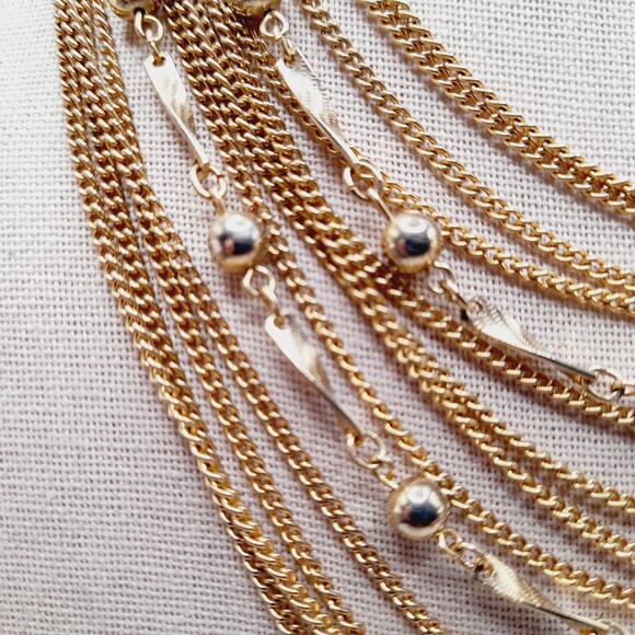 Japan Vintage 14-Strand Gold Tone Layered Necklace 15 Inch Retro - Picture 3 of 11